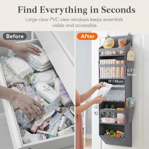 1 Pack over the Door Organiser 5 Section Hanging Storage, Dark Gray