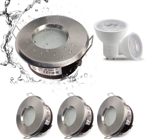 4X 5W IP65 Waterproof LED Recessed Ceiling Lights, Warm White 3000K 430LM, Suitable for Bathroom and Kitchen Spotlights (Including GU10 Lamp Holder) White Downlight Cut-Out 68Mm