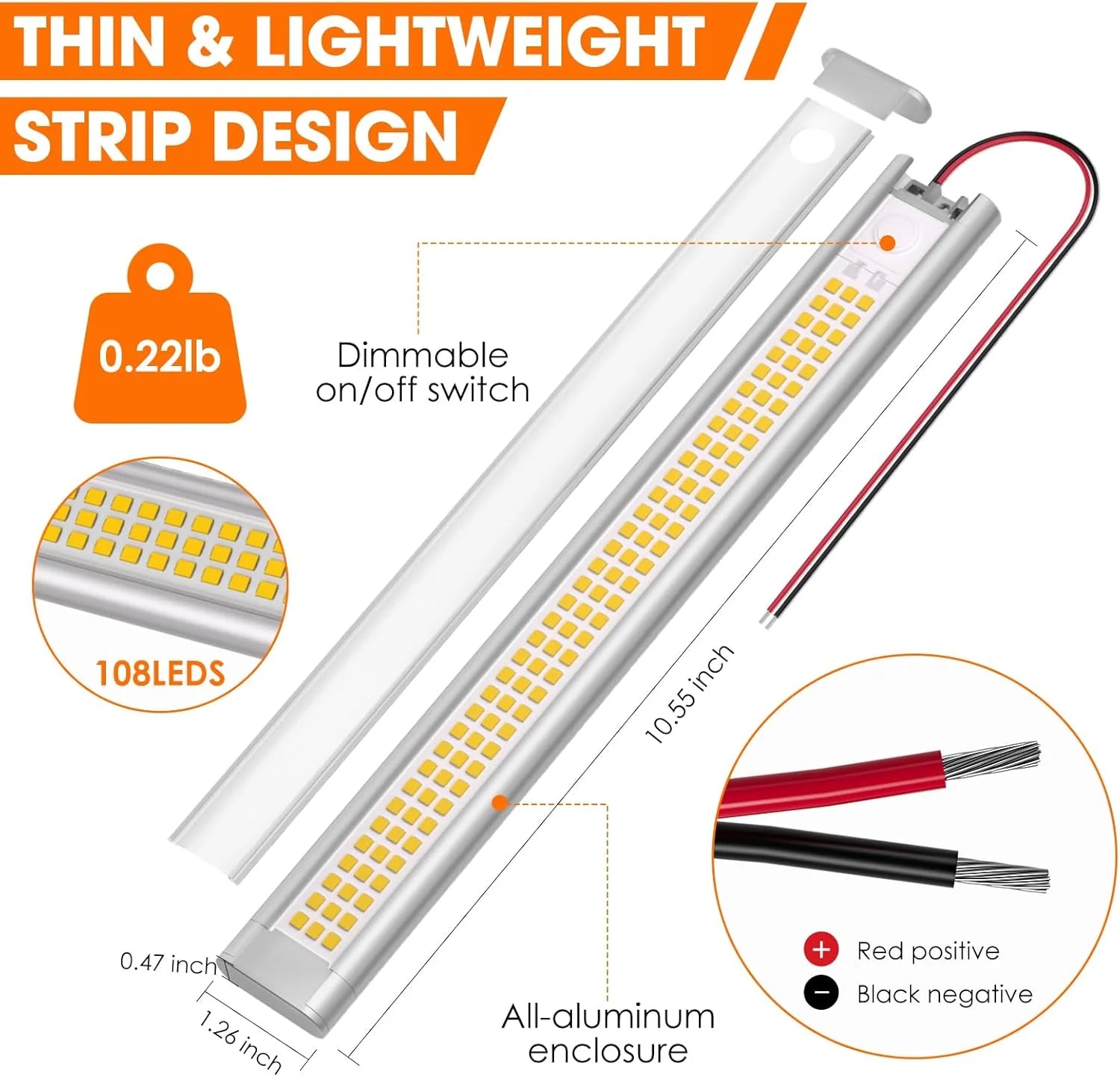 Under Cabinet LED Light Bar with Remote, Timer & Hand-Wave Control 3X30Cm