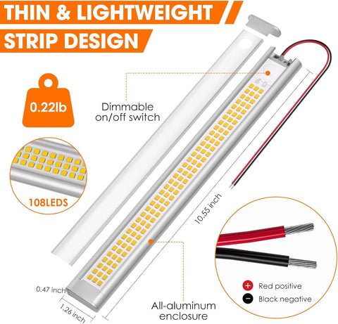 Under Cabinet LED Light Bar with Remote, Timer & Hand-Wave Control 3X30Cm