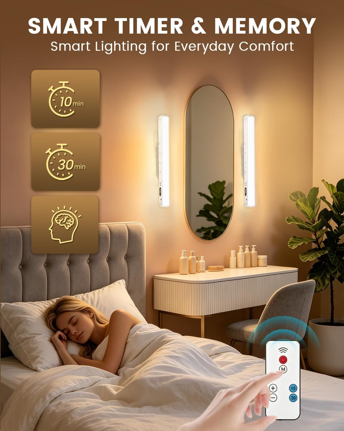 Rechargeable Makeup Light Magnetic Mirror Lights Stick on 2 Pack | Vanity Lights with Remote & Touch, Dimmable & 5 Color Temperatures, Portable Make up Light for Bathroom Closet Dressing Table