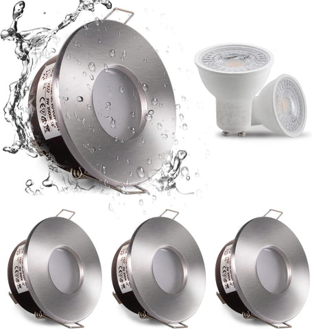 LED Downlights 5W, GU10 IP65 Bathroom Spotlights 3000K Warm White, 430LM Waterproof Recessed Ceiling Lights for Shower, Kitchen, Cut Out 68-75Mm 4 Pack