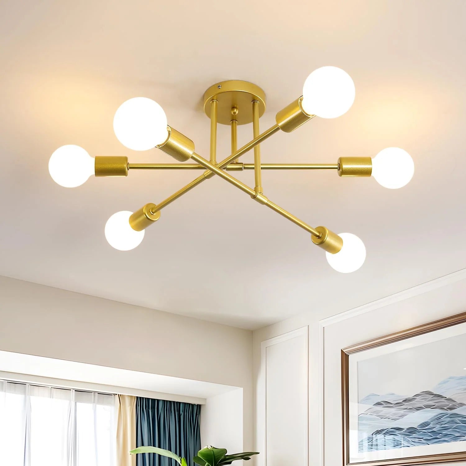 Sputnik Ceiling Light 6-Light Gold Modern E27 Ceiling Lamp for Bedroom Living Room Kitchen Dining