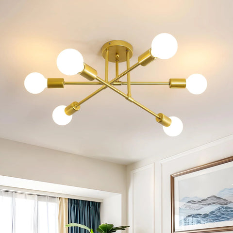 Sputnik Ceiling Light 6-Light Gold Modern E27 Ceiling Lamp for Bedroom Living Room Kitchen Dining