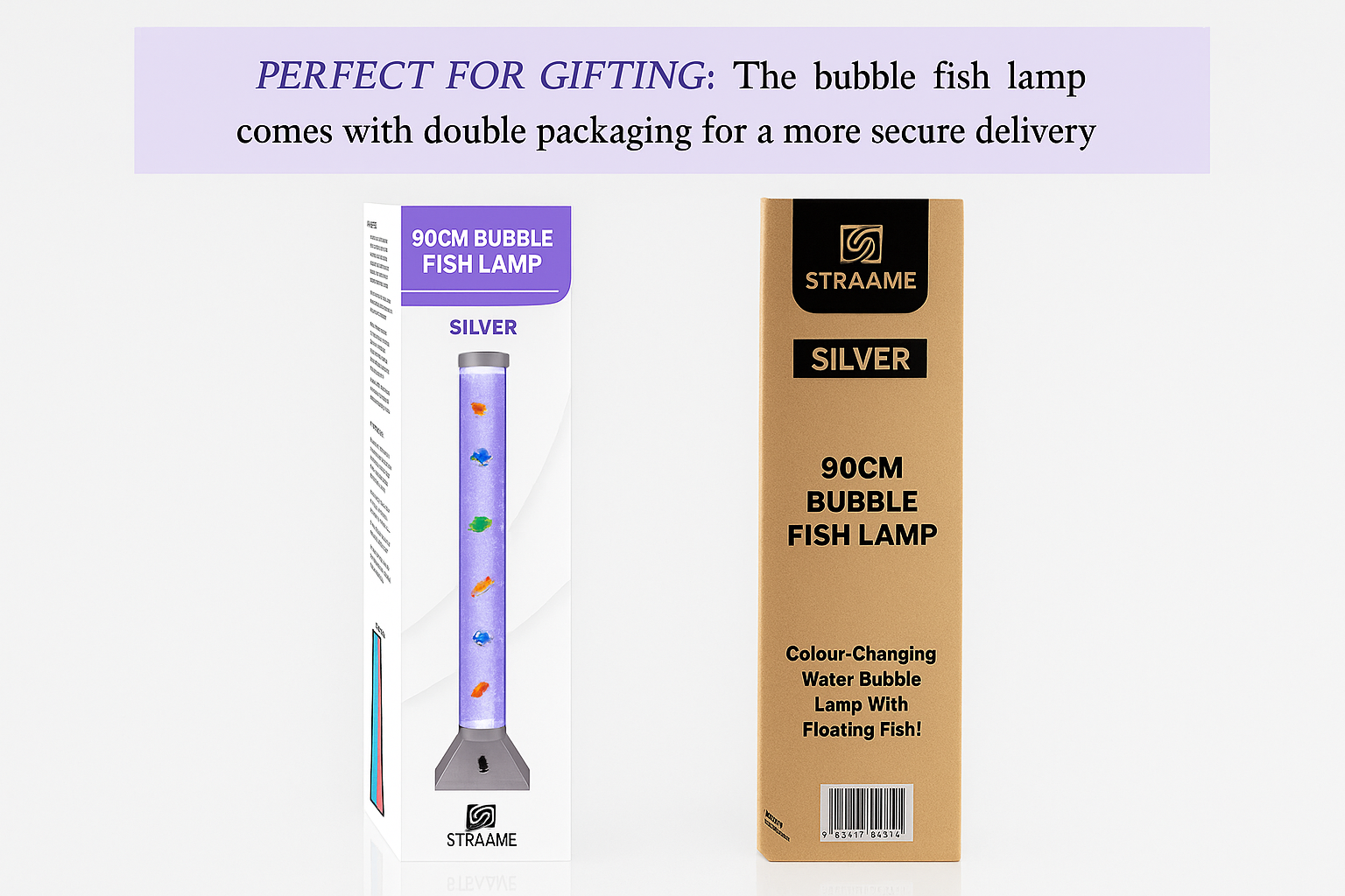 90cm bubble fish lamp with packaging and text about gifting