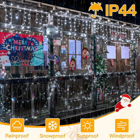 Ollny 10M 400LED Outdoor Icicle Christmas Lights – Cool White Waterproof Hanging Fairy Lights with Remote, 8 Modes & Timer - Give Your Home a Magical Christmas Glow