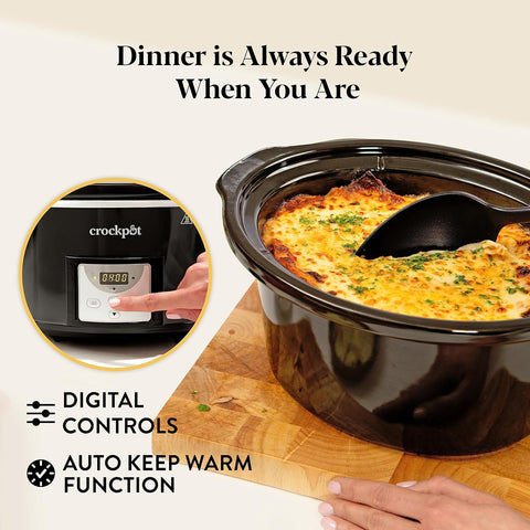 Crockpot Digital Slow Cooker 3.5L for 3-4 People – Programmable Timer, Black, UK 3-Pin Plug – Easy & Convenient Cooking