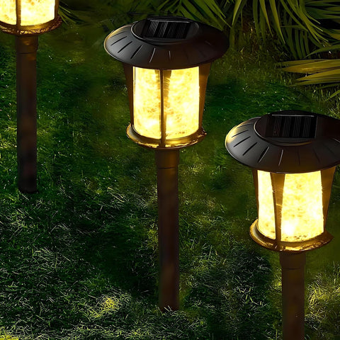 Black Solar Garden Stake Light Crackle Glass Lantern Warm LED Glow 42 cm Height Outdoor Pathway Yard Patio Lighting Weatherproof Easy Setup (2)