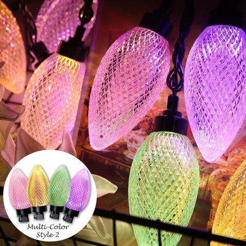 AWQ 10 LED 24.6FT Christmas Pathway Lights, Multi & Warm Color Pinecone Marker Lights with 10 Steel Stake & 11 Modes, Connectable Ground Light for Lawn, Patio, Walkway, Sidewalk (10)