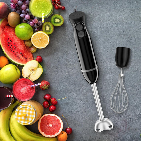 Hand Blender 3-in-1 Immersion Stick Blender | Electric Handheld with Stainless Steel Blade, Egg Whisk & 700ml Beaker - Black HB3202