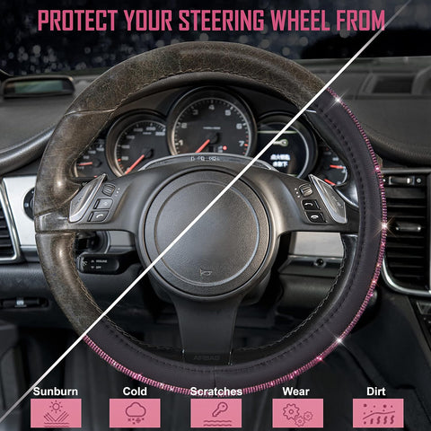 Bling Diamond Leather Steering Wheel Cover – Pink