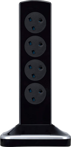 Masterplug Eight Socket Surge Protected Power Centre Extension Lead, 2 Metre, Black