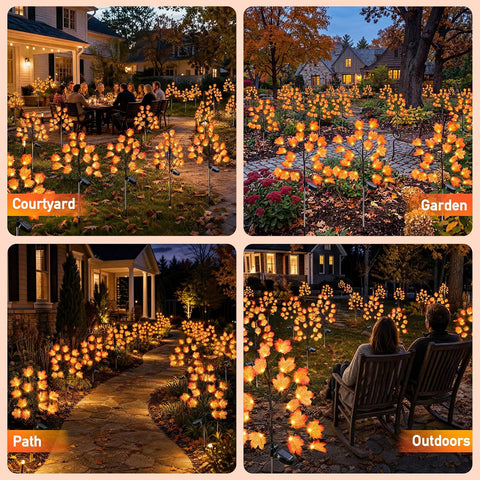 2 Pack Solar Fall Lights Outdoor Decoration 40 LED Orange Fall Lights with Maple Leaves, Outdoor Pathway Light, Solar Lights for