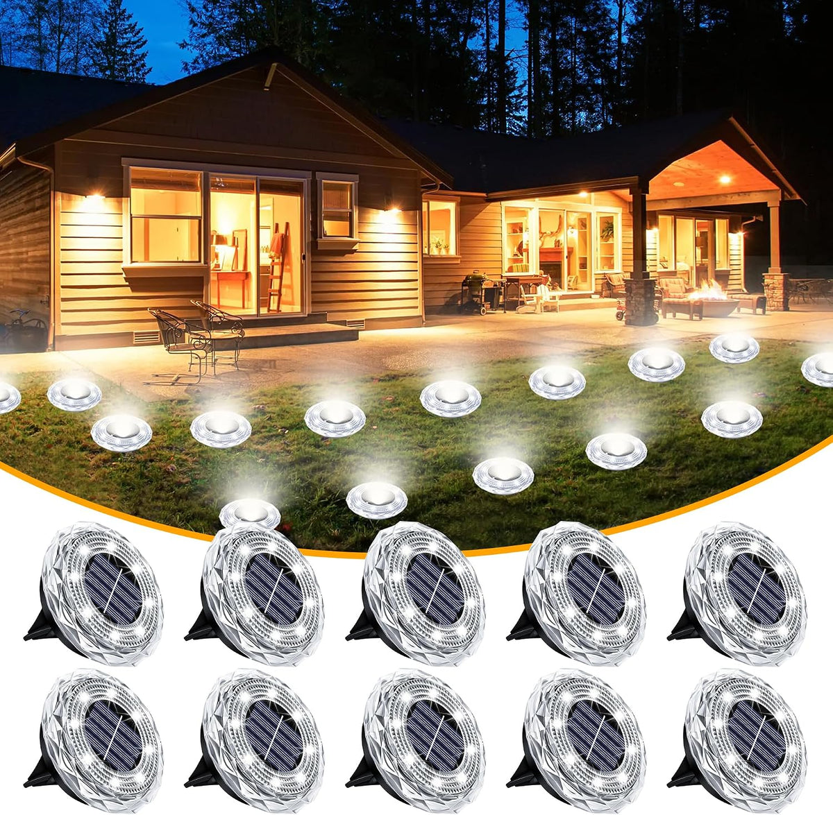Solar Ground Lights 10 Pack Waterproof Outdoor Solar Lights for Yard Led Solar Garden Lights Landscape Lighting for Patio Pathway Lawn Yard Deck Driveway Walkway, Cold White