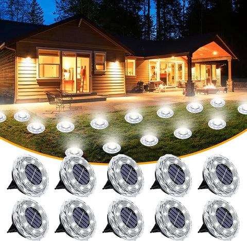 Solar Ground Lights 10 Pack Waterproof Outdoor Solar Lights for Yard Led Solar Garden Lights Landscape Lighting for Patio Pathway Lawn Yard Deck Driveway Walkway, Cold White