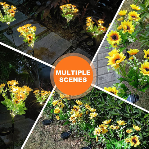 6-Flower Solar Sunflower Lights, 2 Pack Solar Lights Outdoor,Waterproof for Porch, Flowerbed, Pathway, Patio, Lawn, Christmas Decorations