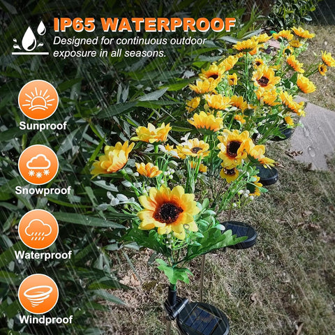 6-Flower Solar Sunflower Lights, 2 Pack Solar Lights Outdoor,Waterproof for Porch, Flowerbed, Pathway, Patio, Lawn, Christmas Decorations