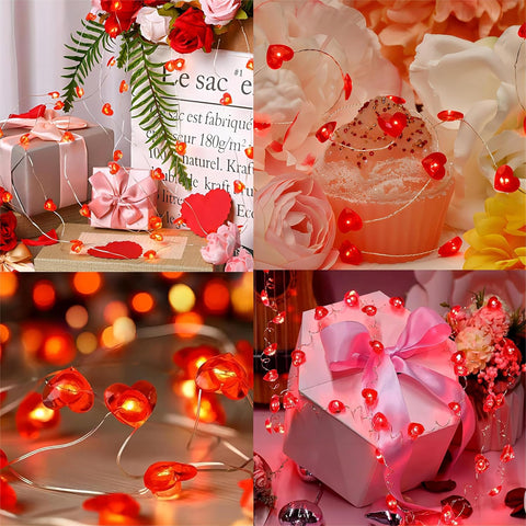 300cm Red Heart LED Fairy String Lights with Remote, Timer & 8 Lighting Modes – Battery Powered Waterproof Decor