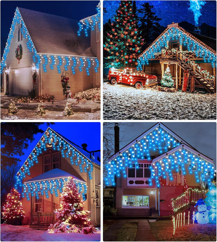 LITOHOM Icicle Outdoor Christmas Lights 460 LED 17.5M Blue White Waterproof