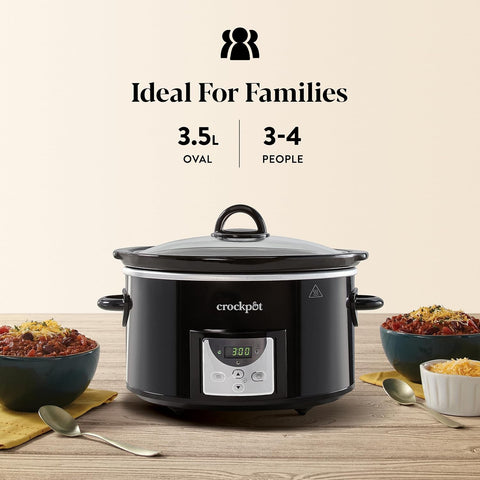 Crockpot Digital Slow Cooker 3.5L for 3-4 People – Programmable Timer, Black, UK 3-Pin Plug – Easy & Convenient Cooking