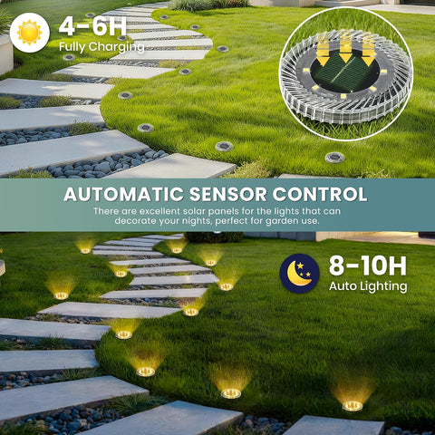 Solpex Solar Lights Outdoor Garden,10 Pack Solar Ground Lights,IP65 Waterproof for Stairs, Patio, Pathway(Warm White)
