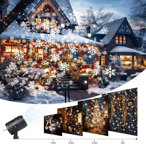 Christmas Projector LED Light – Waterproof Snowflake, Snowman & Christmas Tree Projection Light for Indoor & Outdoor Festive Decoration