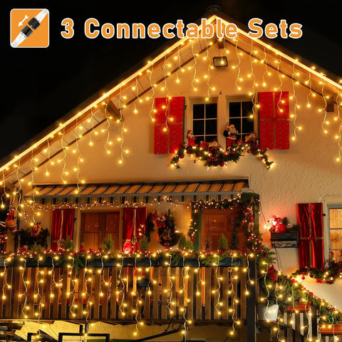 HeiPard 3.38m Outdoor Christmas Icicle Lights 108 LED Warm White – 8 Modes, Remote Control & Timer - Make Your Home Glow With Christmas Magic
