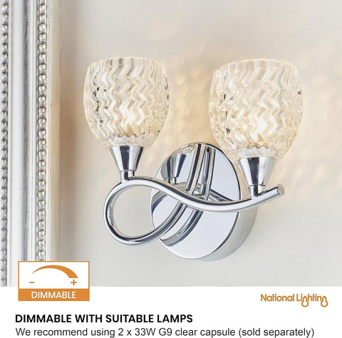 Reagan Decorative Dimmable Twin Wall Light Chrome