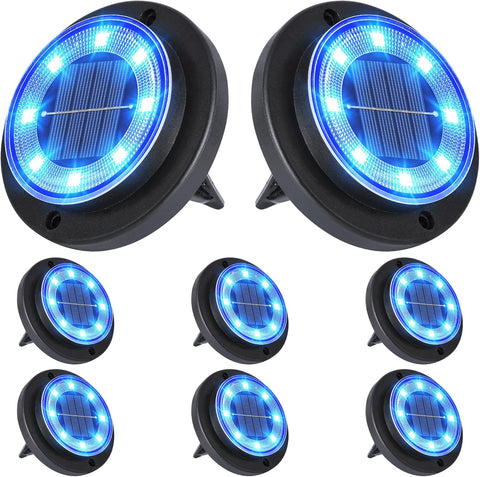 Flacchi Solar Lights Outdoor Waterproof - 2-in-1 Solar Powered Ground Lights Outdoor Solar Disk Light Landscape Light for Deck Step Patio Yard Pathway Walkway Driveway Garden (Blue, 8 Pack)