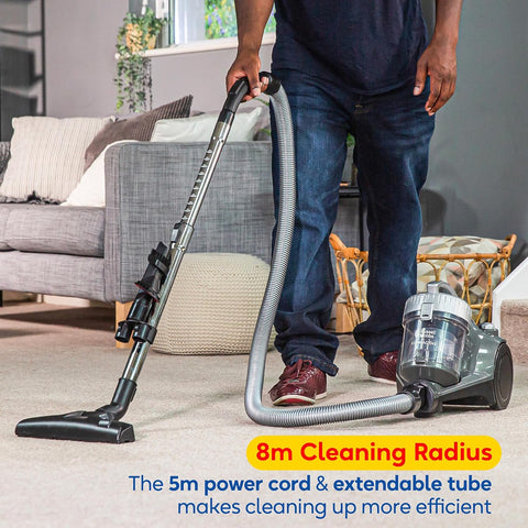 Russell Hobbs Compact XS Bagless Cylinder Vacuum Cleaner – 700W Lightweight 1.5L, Triple Filtration, Grey & Silver, for Hard Floors, Carpets & Cars