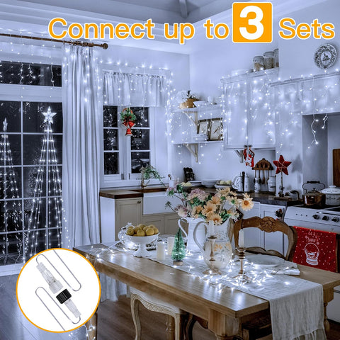 Ollny 10M 400LED Outdoor Icicle Christmas Lights – Cool White Waterproof Hanging Fairy Lights with Remote, 8 Modes & Timer - Give Your Home a Magical Christmas Glow