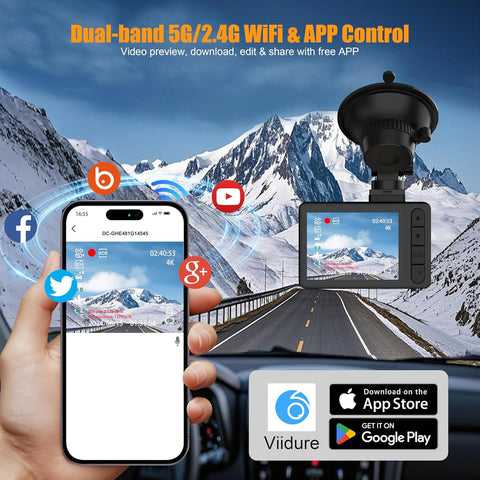 ORSKEY A12 4K Front & Rear Dash Cam with 5GHz WiFi, 64GB SD, Black