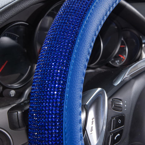 Bling Diamond Leather Steering Wheel Cover Blue