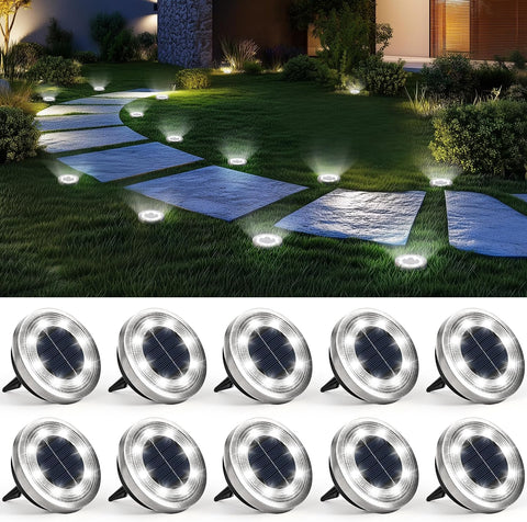 Solpex Solar Lights Outdoor Garden, Solar Powered Ground Lights, IP65 Waterproof Garden Lights for Yard, Patio, Pathway (Cold White,10 Pack)