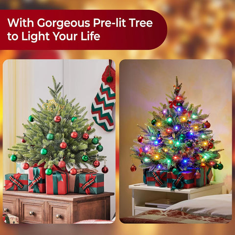 Yaheetech 2ft Pre-Lit Artificial Mini Christmas Tree with 35 LED Lights – Green