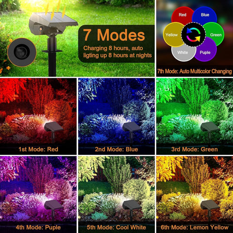 Solar Color Changing Lights - Multi-Color RGB Landscape Spotlights, IP65 Waterproof Solar Powered Garden Lights for Pathway, Tree, Garden