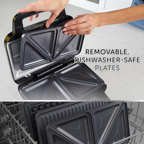 3-in-1 Snack Maker – Toastie, Waffle & Panini Press | Deep Fill, Removable Non-Stick Plates | Black & Steel [VST098]