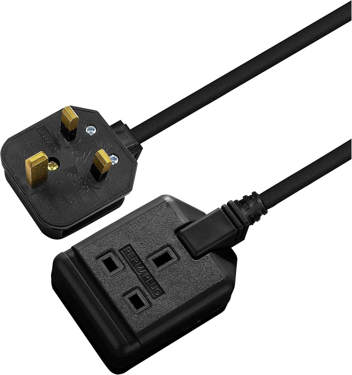 Masterplug One Socket Single Extension Lead, 10 Metre Cable, Unswitched, Heavy Duty, Rewireable, 1-Way Plug Extension Cable, Work Power, Permaplug, Black, 13A, 1G, 10m, EXS13110B