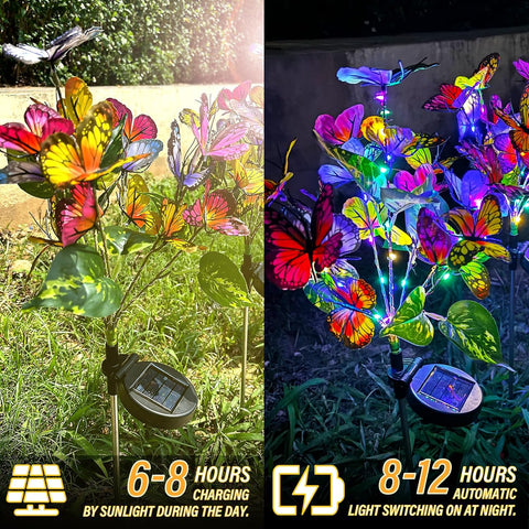 2PCS Solar Swaying in Wind Butterfly Lights, Colored Light Butterfly Solar Stake Flowers Lights IP44 Waterproof for Yard Garden Pathway