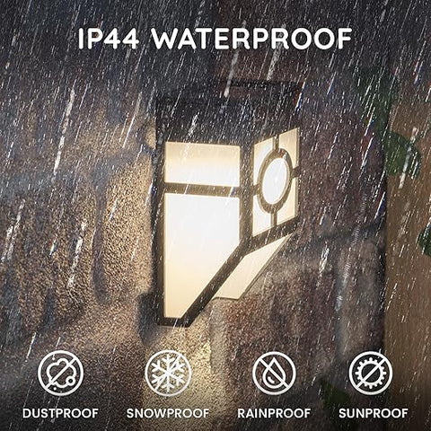 Modern LED solar-powered wall light mounted on an outdoor wall at night

