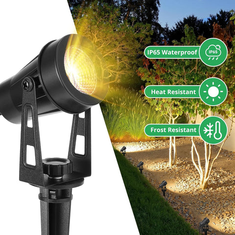 Garden Spotlights Mains, 14 M, 4-in-1 Outdoor LED Spotlight, Warm White, 3000 K, 12 V, IP65 Waterproof Garden Uplighter, Landscape Floodlight for Patio, Party, Outdoor, Trees, Lawn