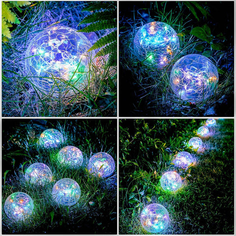 Garden Solar Lights Cracked Glass Ball Decorative Solar Globe Lights Outdoor Landscape Lights Waterproof LED Solar Patio Lights for Pathway Walkway Garden Yard Lawn Decoration (4 Pcs, 3.9 Inch)