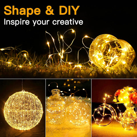 Ollny 5m 50 LED Battery Fairy Lights Warm White Copper Wire – IP44 Waterproof Indoor & Outdoor String Lights for Christmas, Weddings, Bedrooms, Gardens & Parties