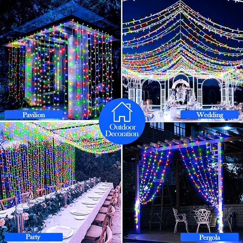 Multicoloured 200LED Curtain Fairy Lights 2Mx2M USB Remote Timer
