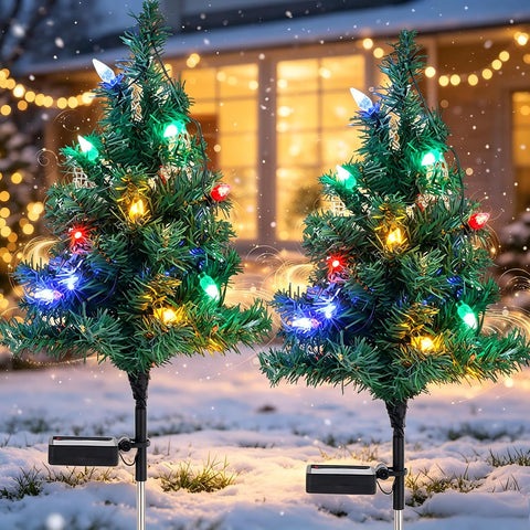 2 Pack Solar Christmas Tree Lights Decorations-Waterproof XS Pathway Lights
