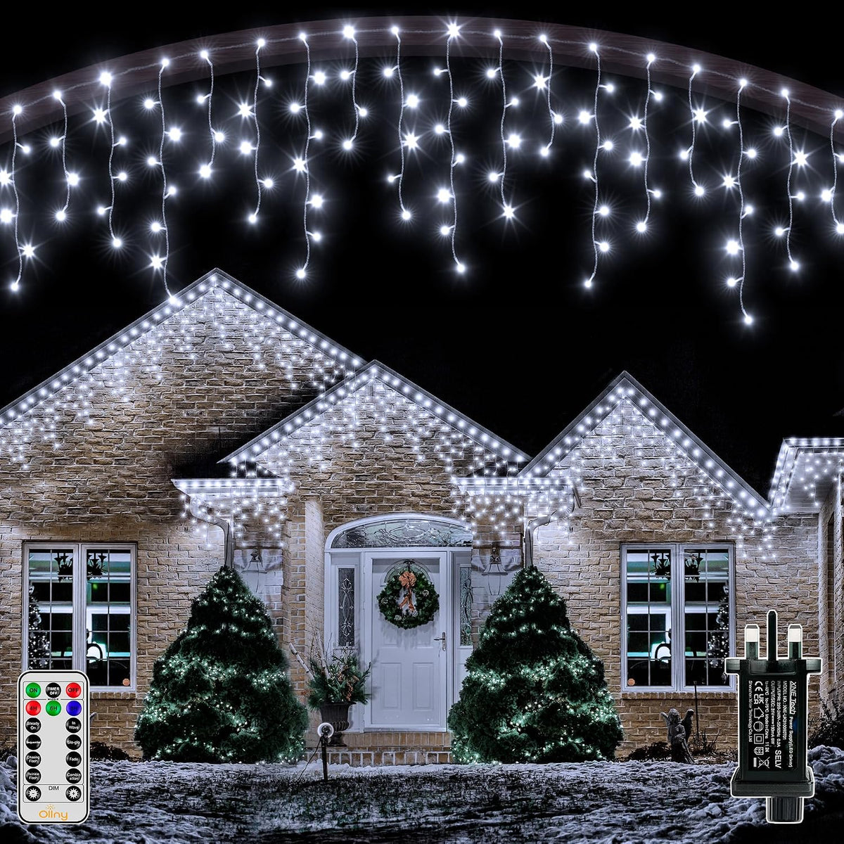 Ollny 10M 400LED Outdoor Icicle Christmas Lights – Cool White Waterproof Hanging Fairy Lights with Remote, 8 Modes & Timer - Give Your Home a Magical Christmas Glow