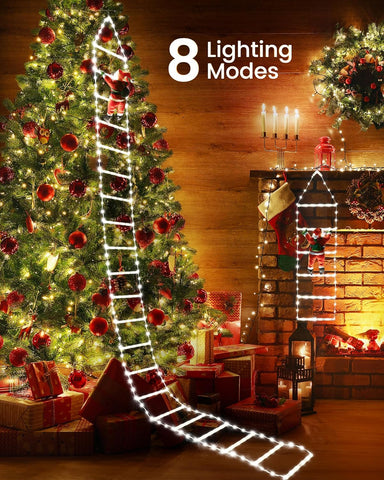Christmas Ladder Lights with Santa Claus, 338 LED, 8 Modes, Timer & Memory Function (White)