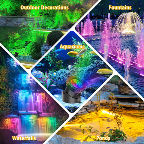 NATPOW RGB Underwater Pond Lights, 5 Pack IP68 Waterproof Submersible LED Spotlights with APP & Remote Control for Ponds, Fountains, Aquariums & Gardens
