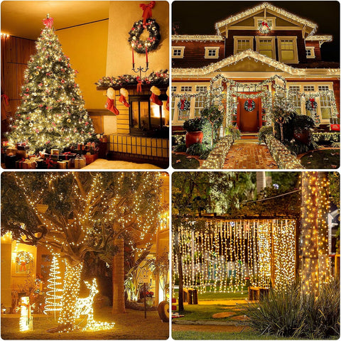 Outdoor Christmas Tree Fairy Lights – 15m 150 LED Warm White Mains Powered String Lights with Remote, 8 Modes, Timer & IP44 Waterproof for Indoor & Outdoor Garden, Xmas Tree, Wedding & Party Décor