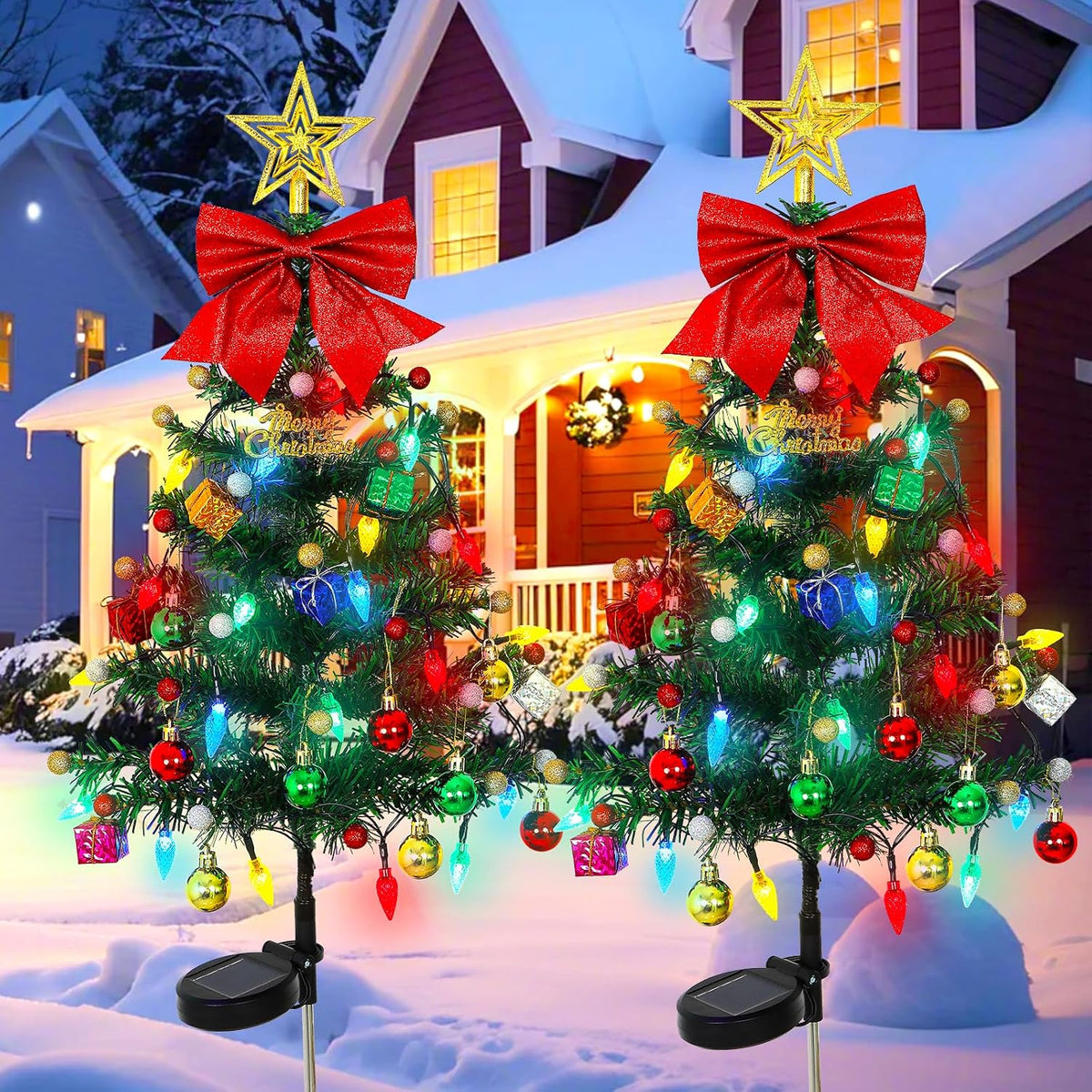 2 Packs Solar Christmas Tree 35.8in Outdoor Prelit Lighted Christmas Tree